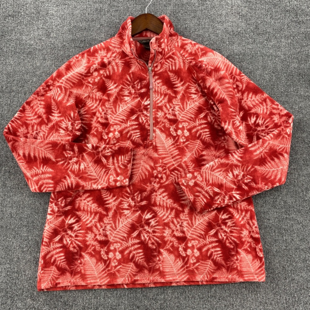 Eddie Bauer Fleece Pullover Women Large Tall Red Fern 1/4 Zip Cabin Outdoor Cozy
